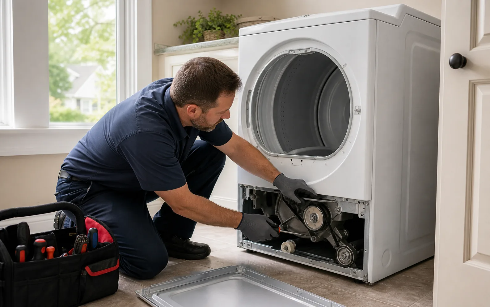 Dryer Squeaking: Rollers, Idler Pulley, Bearing, or Belt? — illustrative appliance diagnostic scene