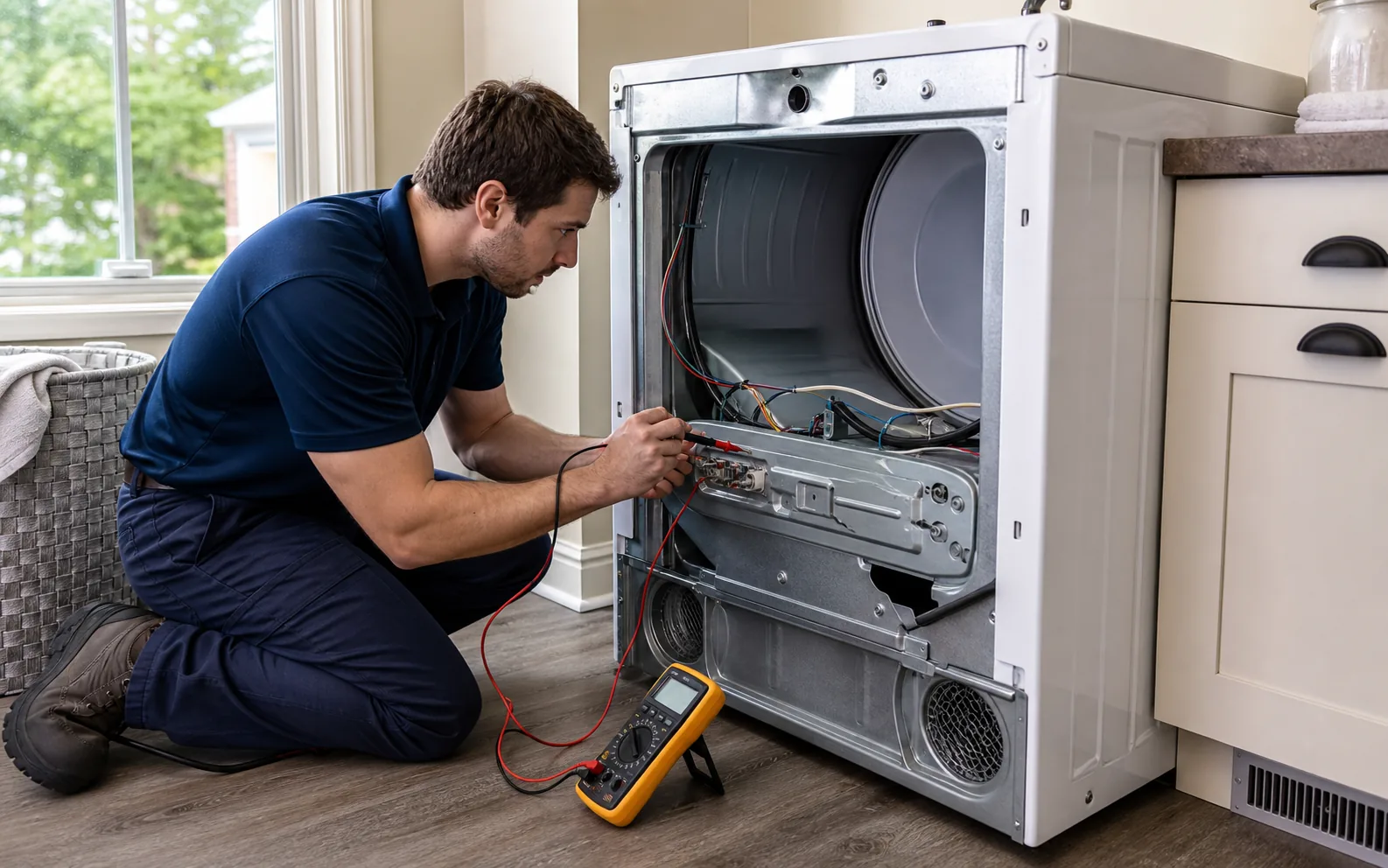 Electric Dryer Runs but Has No Heat: What to Check First — illustrative appliance diagnostic scene