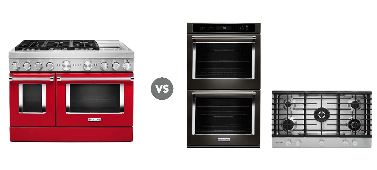 Comparison of a stove, oven, and range with labeled features.